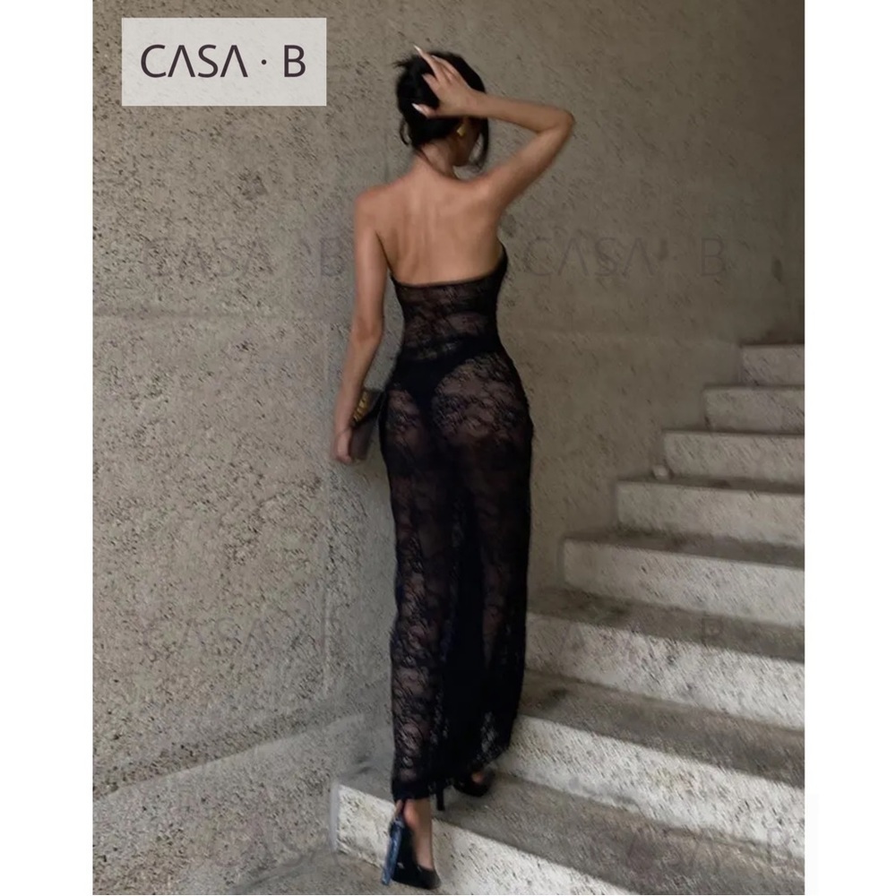 NEW to CASA B💫 Theresa Twist-Front Strapless See Through Dress in Black Lace - Picture 9 of 10